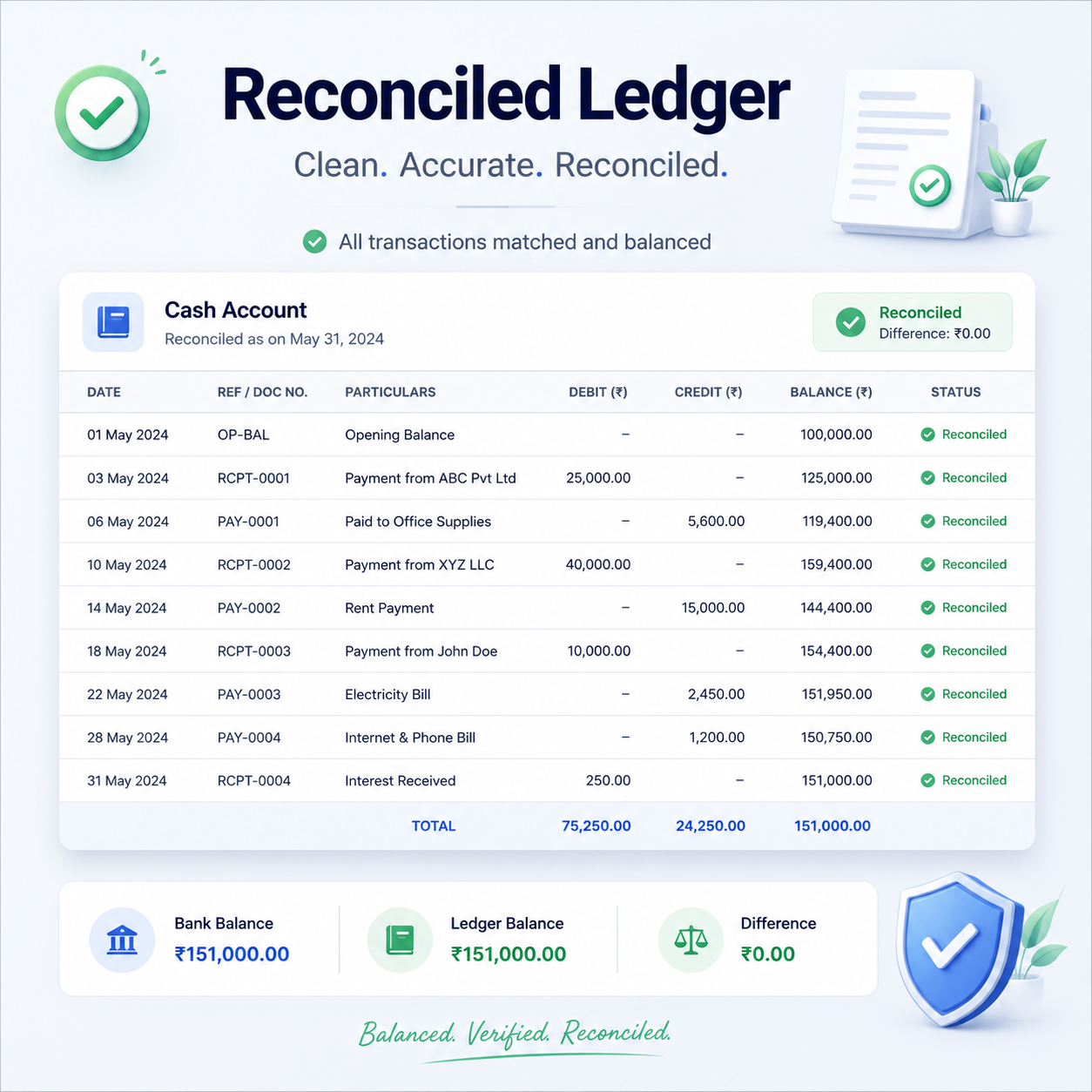 Bookkeeper reconciling accounts and reviewing financial reports